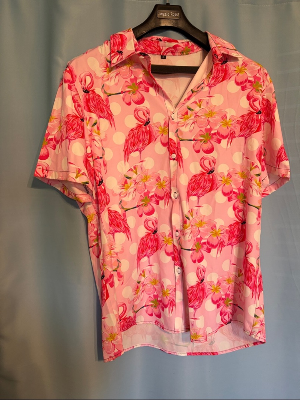 Amazon Pink Flamingo Floral Short Sleeve Button-Up Shirt